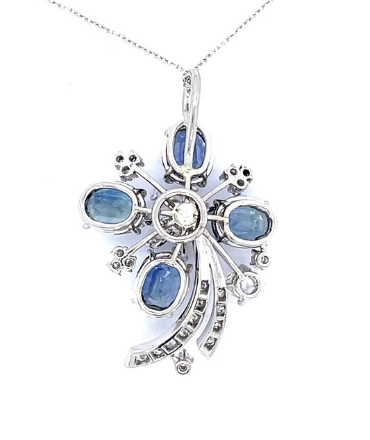 Original 11ct No Heat Ethiopian Sapphire Platinum Pendant (Vintage 1940s)