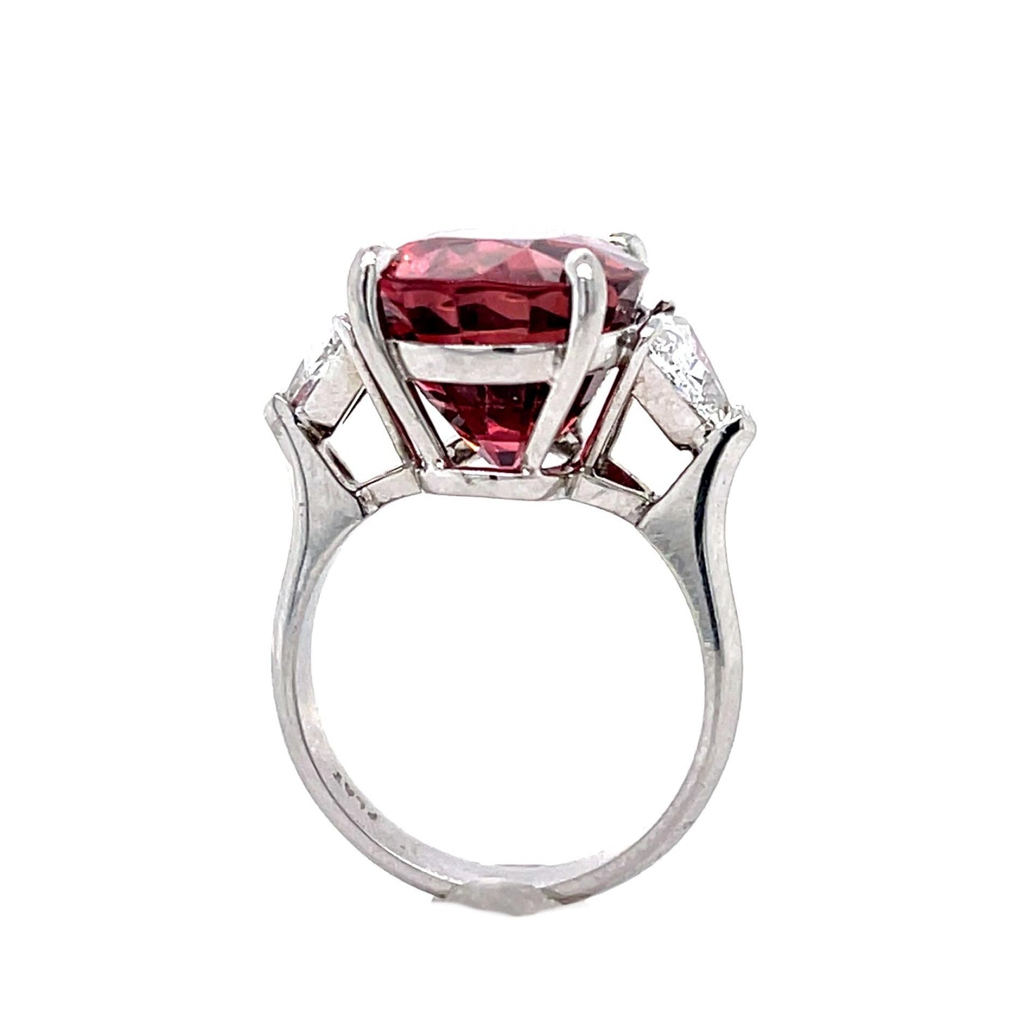11.31ct Reddish Pink Tourmaline .98ct Trillion Diamond PT Ring