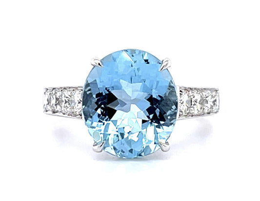 3.41ct Oval Aquamarine 18KW Ring