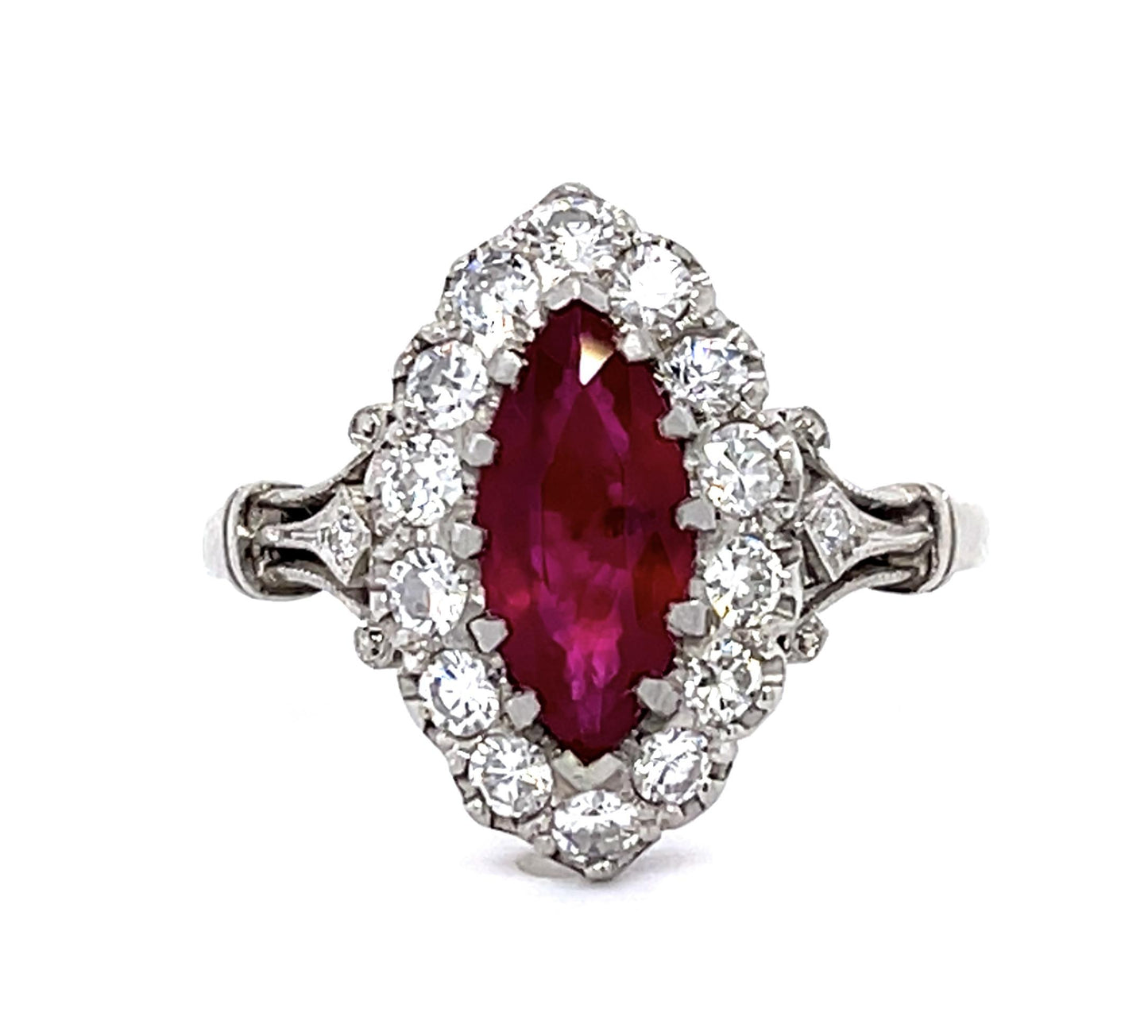 1.70ct Marquise Ruby Platinum Handmade Ring