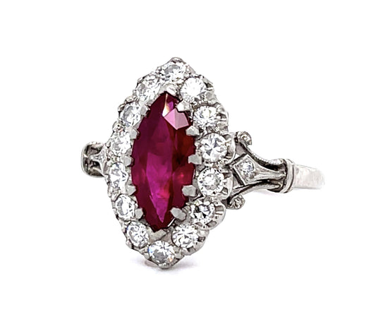 1.70ct Marquise Ruby Platinum Handmade Ring
