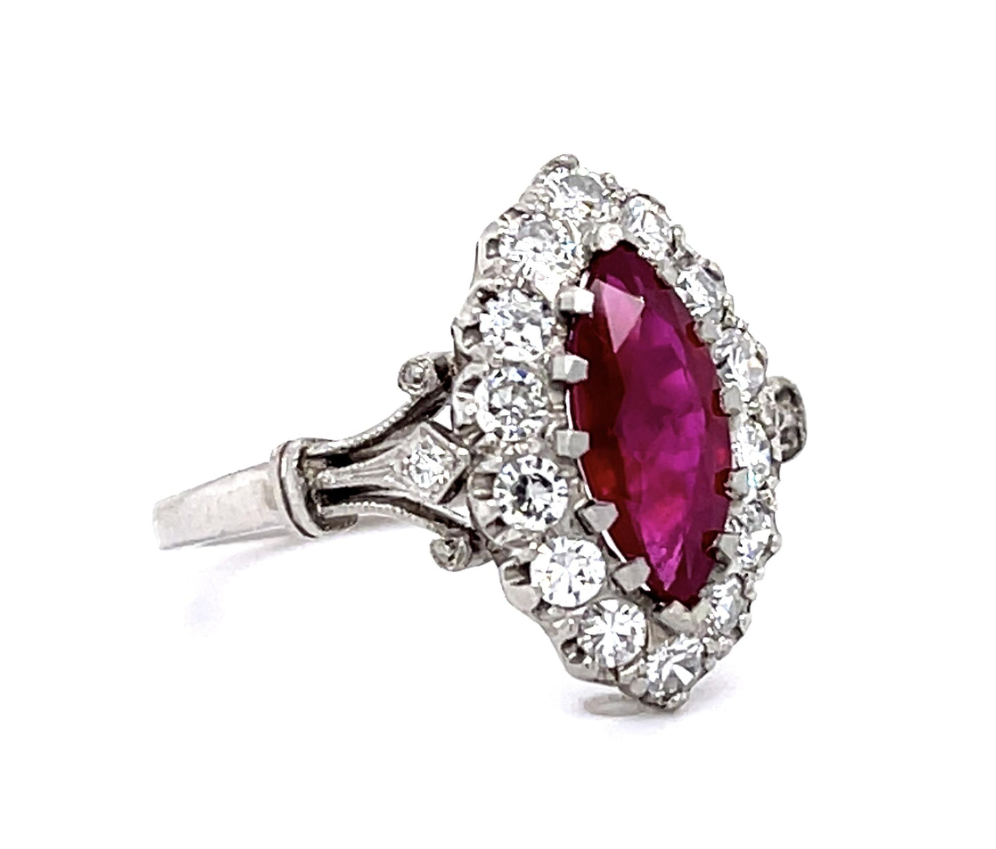 1.70ct Marquise Ruby Platinum Handmade Ring