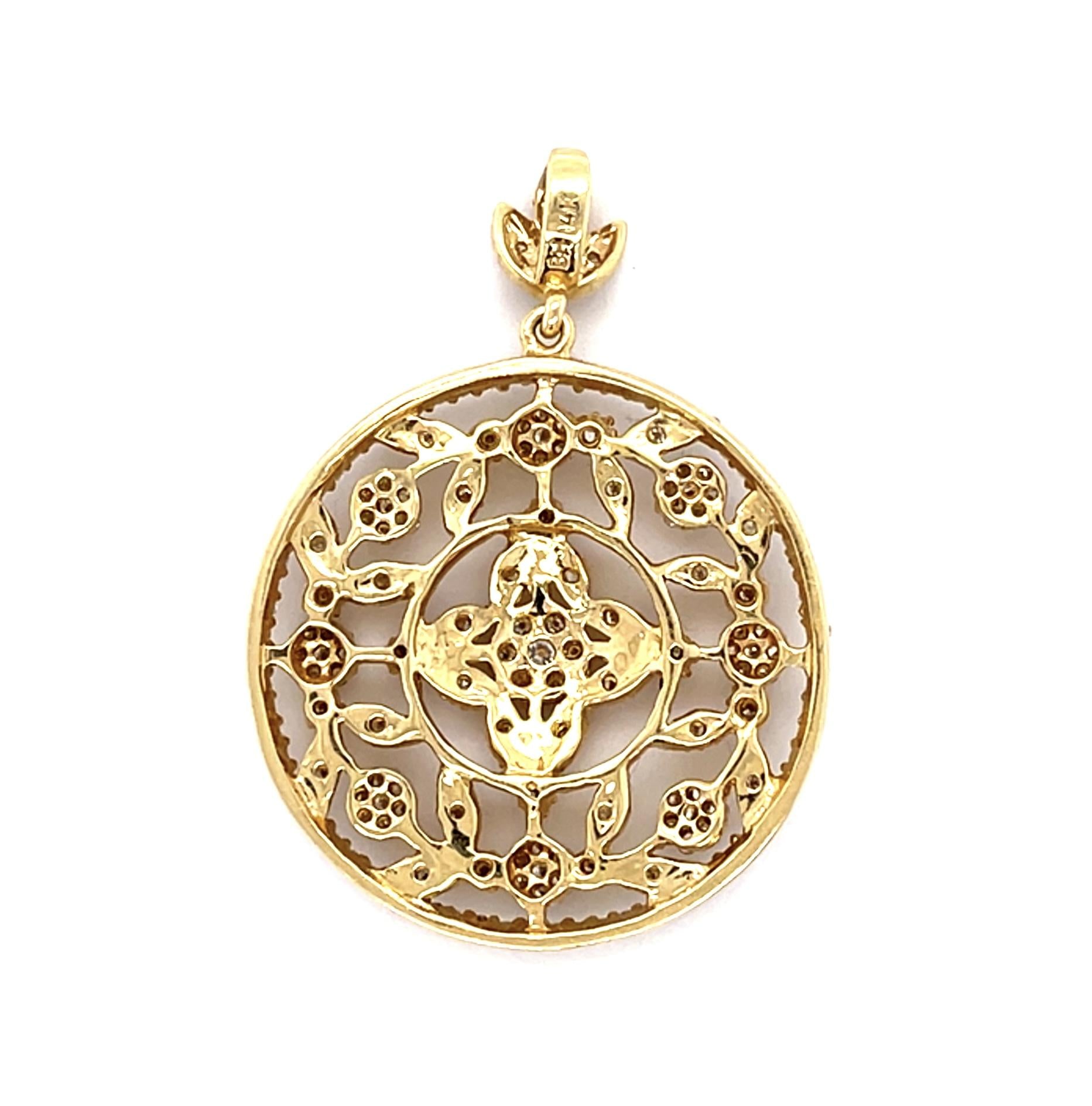1.90ct Diamond 14KY Floral Medallion Pendant