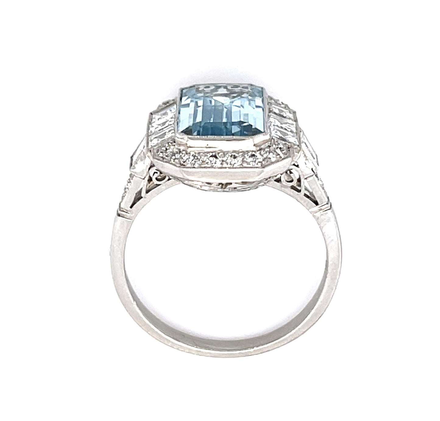 3.23ct Aquamarine 1.11ct Square Cut Diamond Platinum Handmade Ring