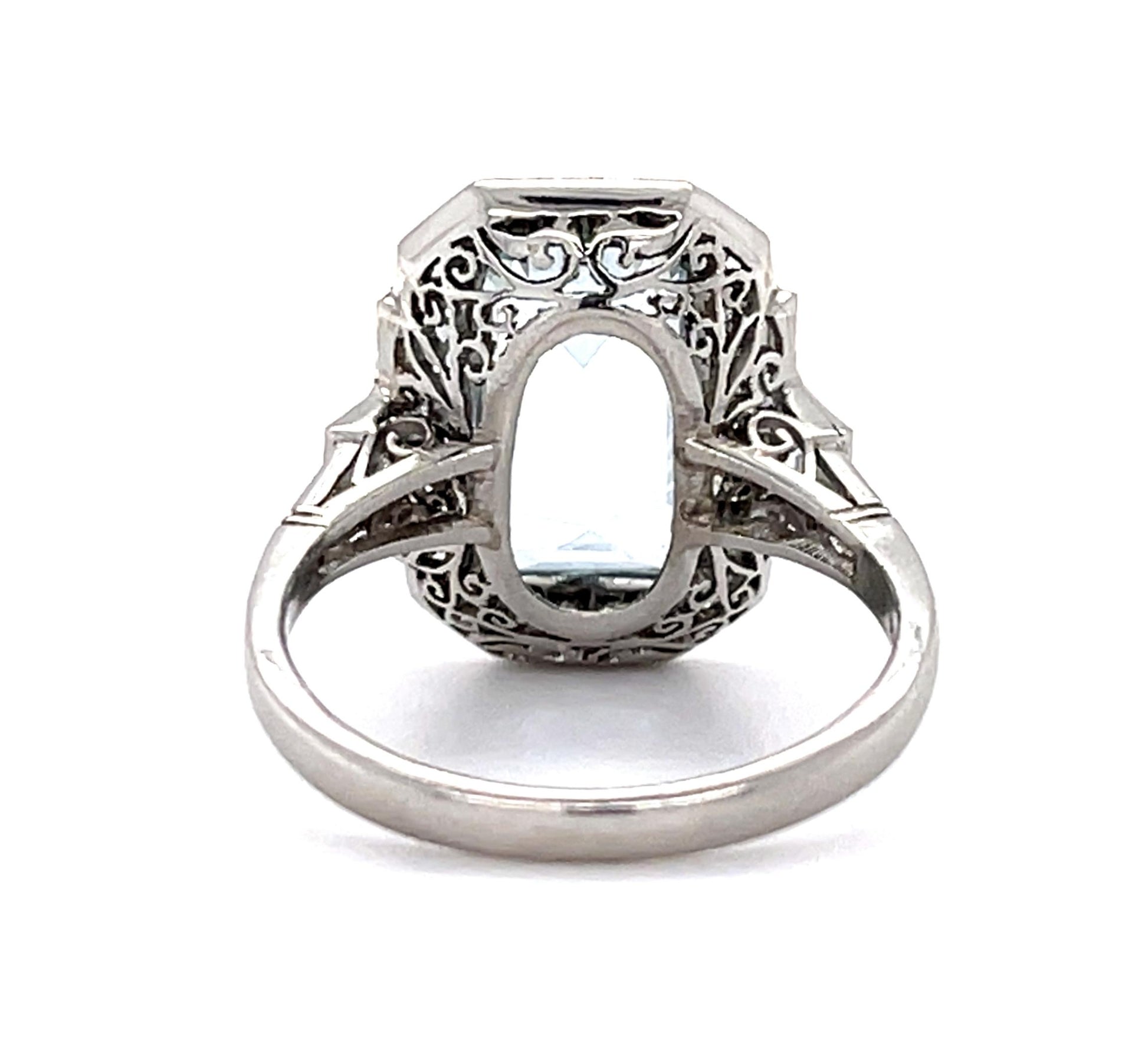3.23ct Aquamarine 1.11ct Square Cut Diamond Platinum Handmade Ring