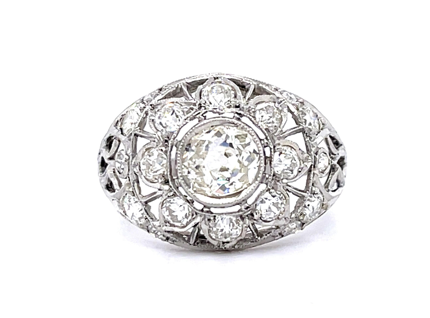 Original Art Deco .70ct Old European Diamond Platinum Ring (Antique 1920s)