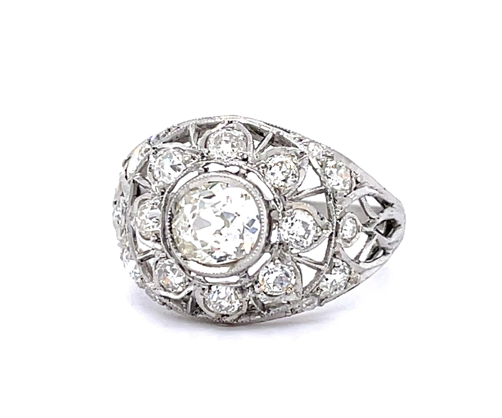 Original Art Deco .70ct Old European Diamond Platinum Ring (Antique 1920s)