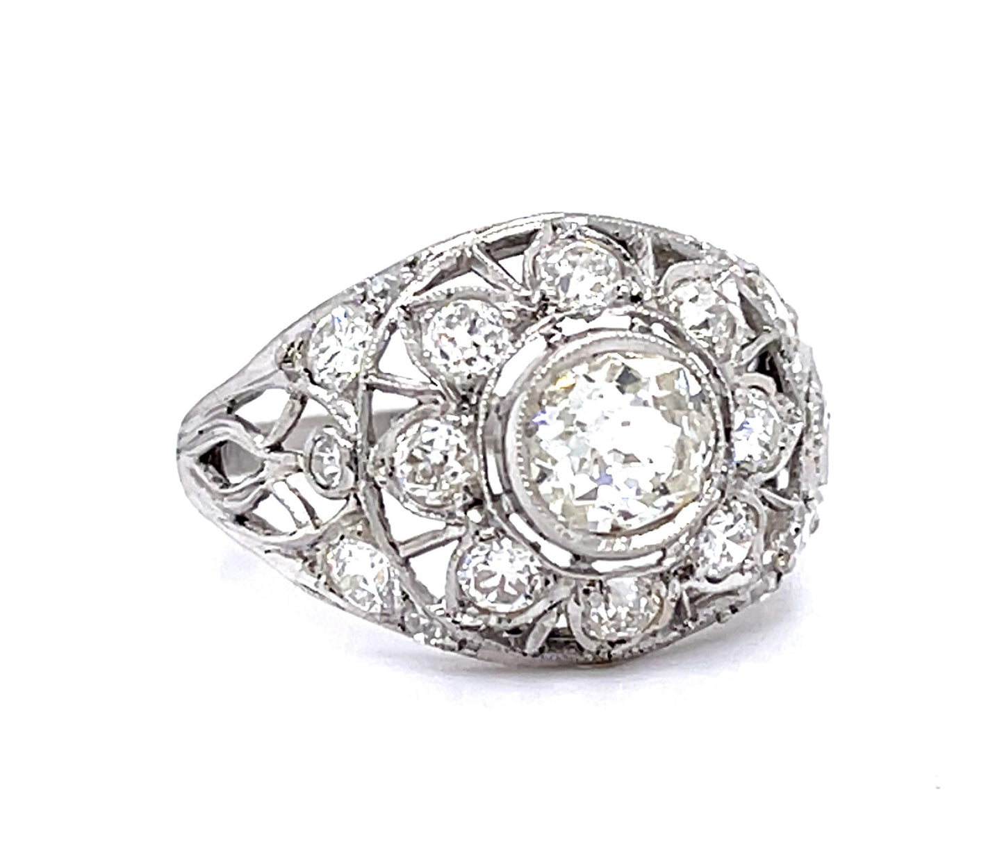 Original Art Deco .70ct Old European Diamond Platinum Ring (Antique 1920s)