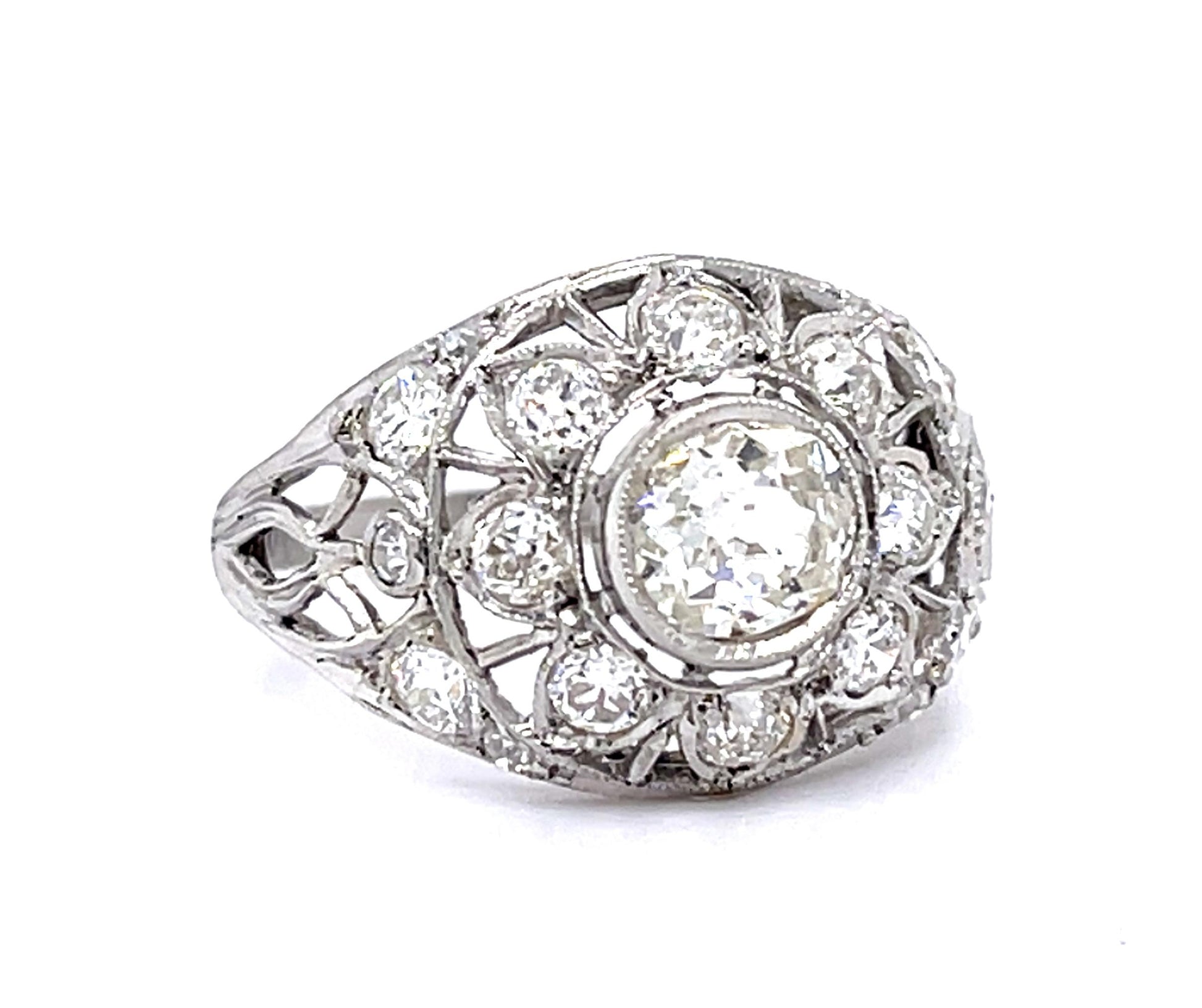 Original Art Deco .70ct Old European Diamond Platinum Ring (Antique 1920s)