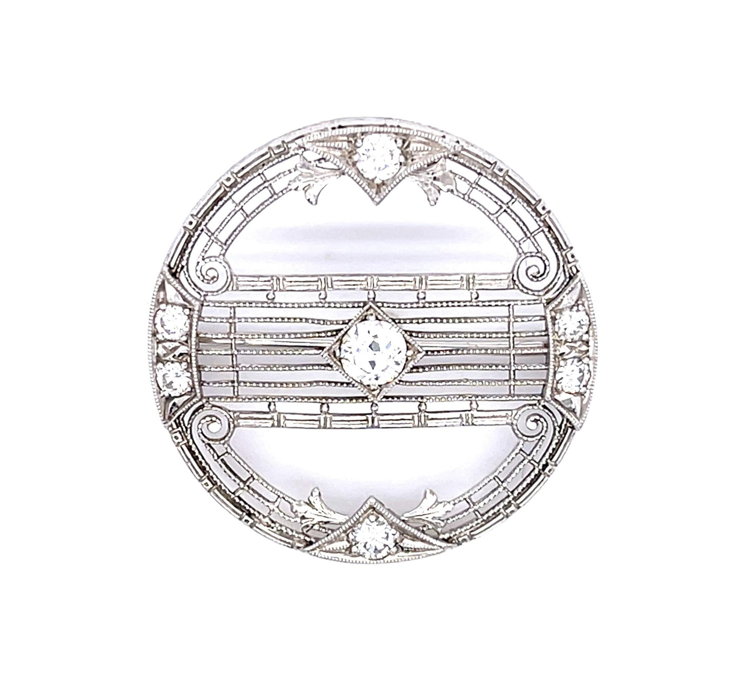 Original Art Deco .25ct Old European Diamond 14KW Brooch (Vintage 1930s)