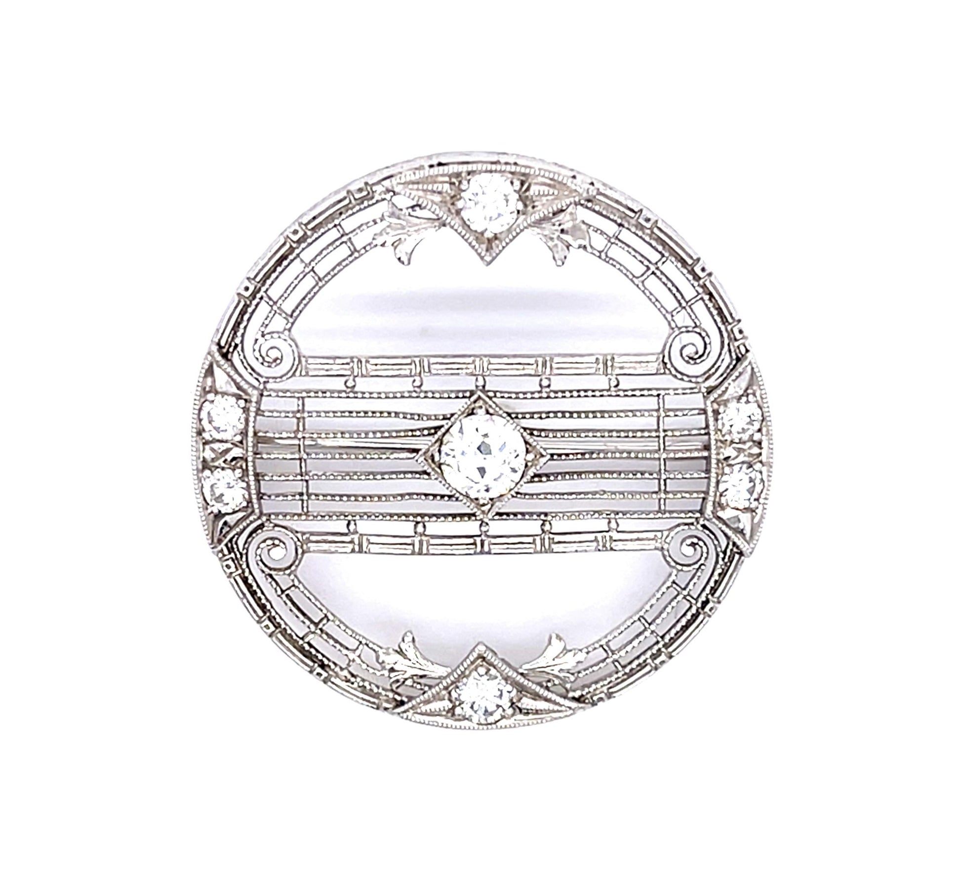 Original Art Deco .25ct Old European Diamond 14KW Brooch (Vintage 1930s)