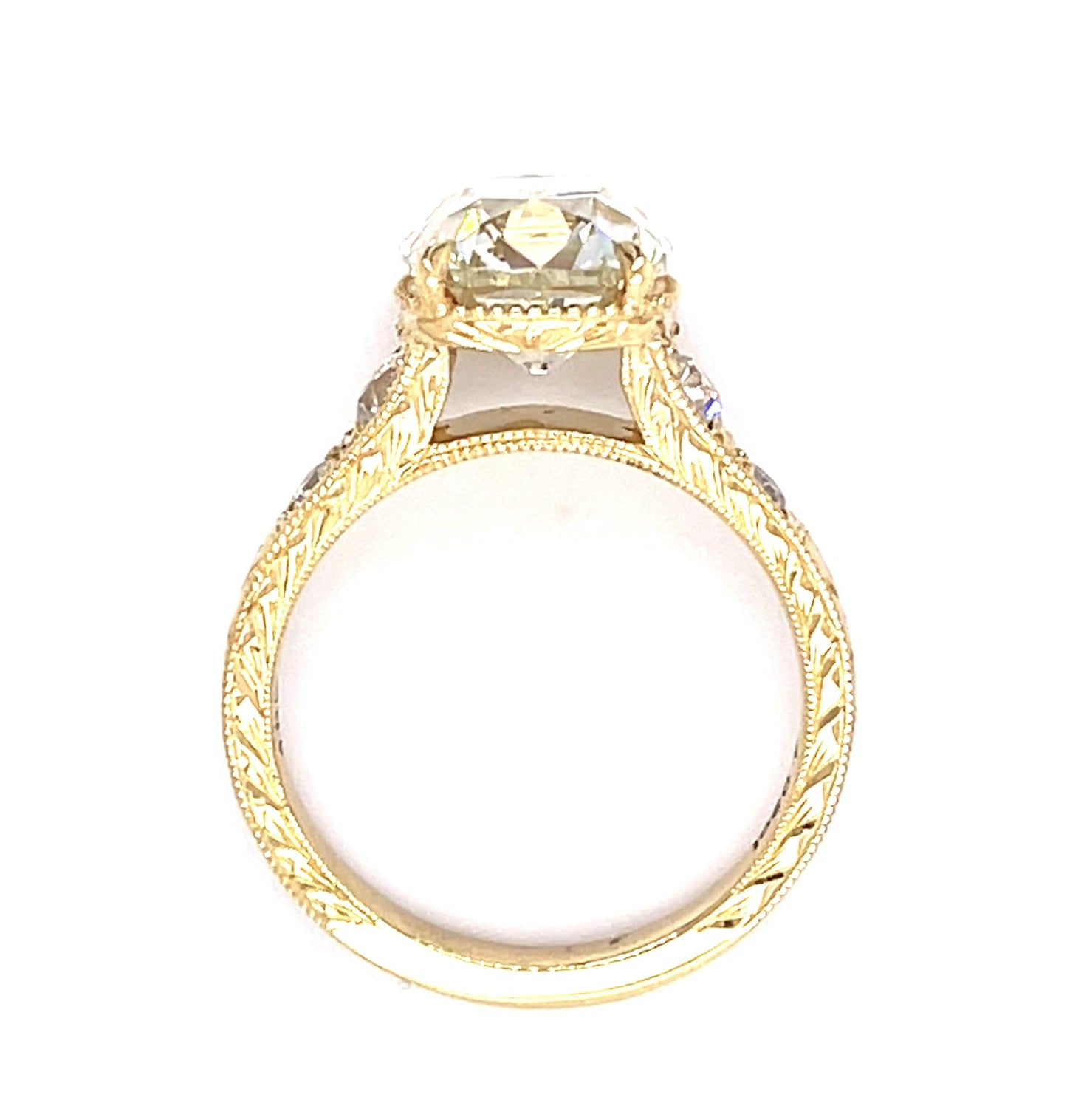 4.03ct N VS2 GIA Old Mine Cushion Diamond 18KY Ring