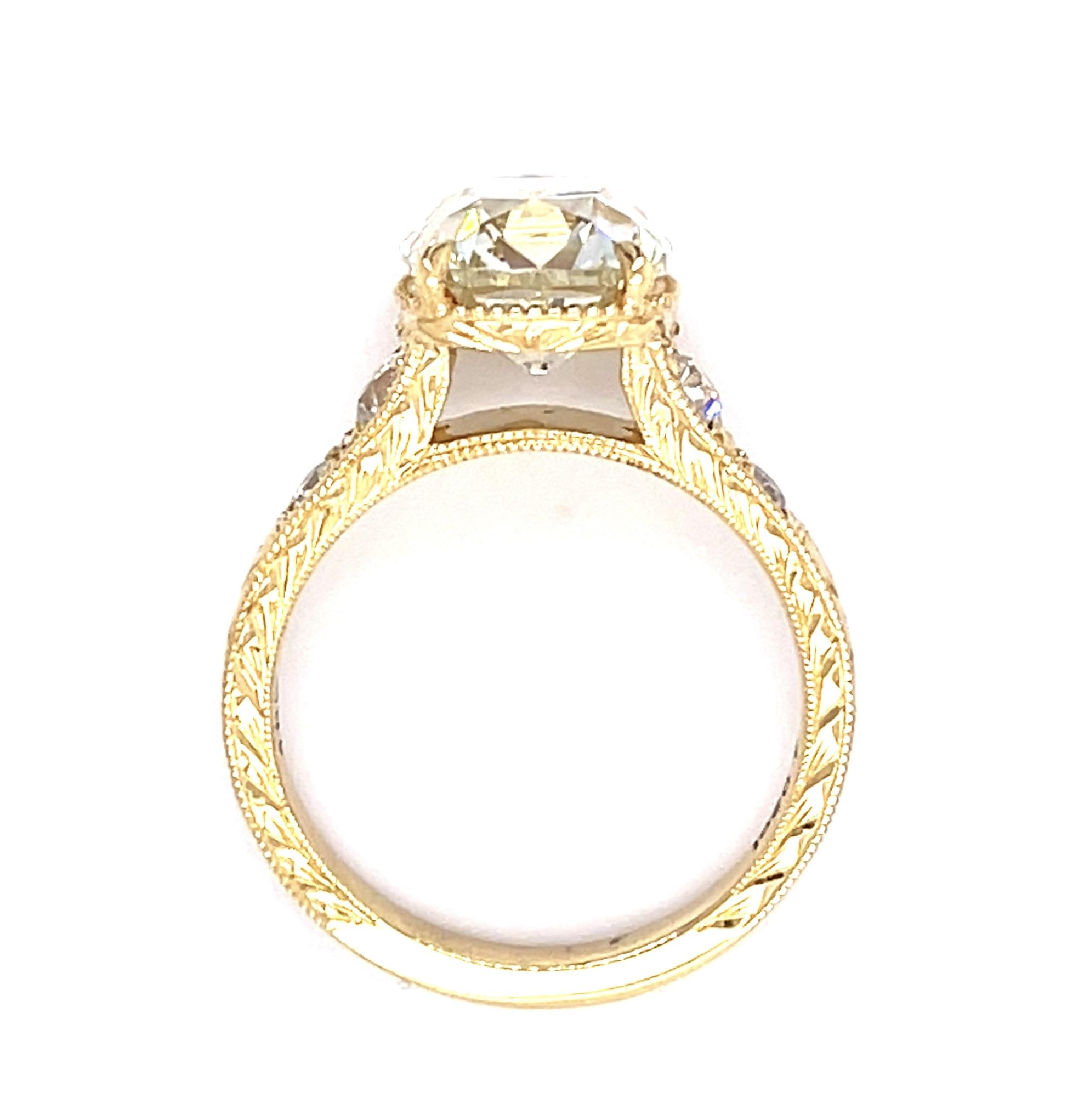 4.03ct N VS2 GIA Old Mine Cushion Diamond 18KY Ring