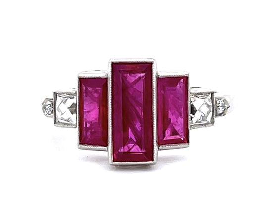 2.23ct Ruby .41ct French-cut Diamond Platinum Handmade Ring