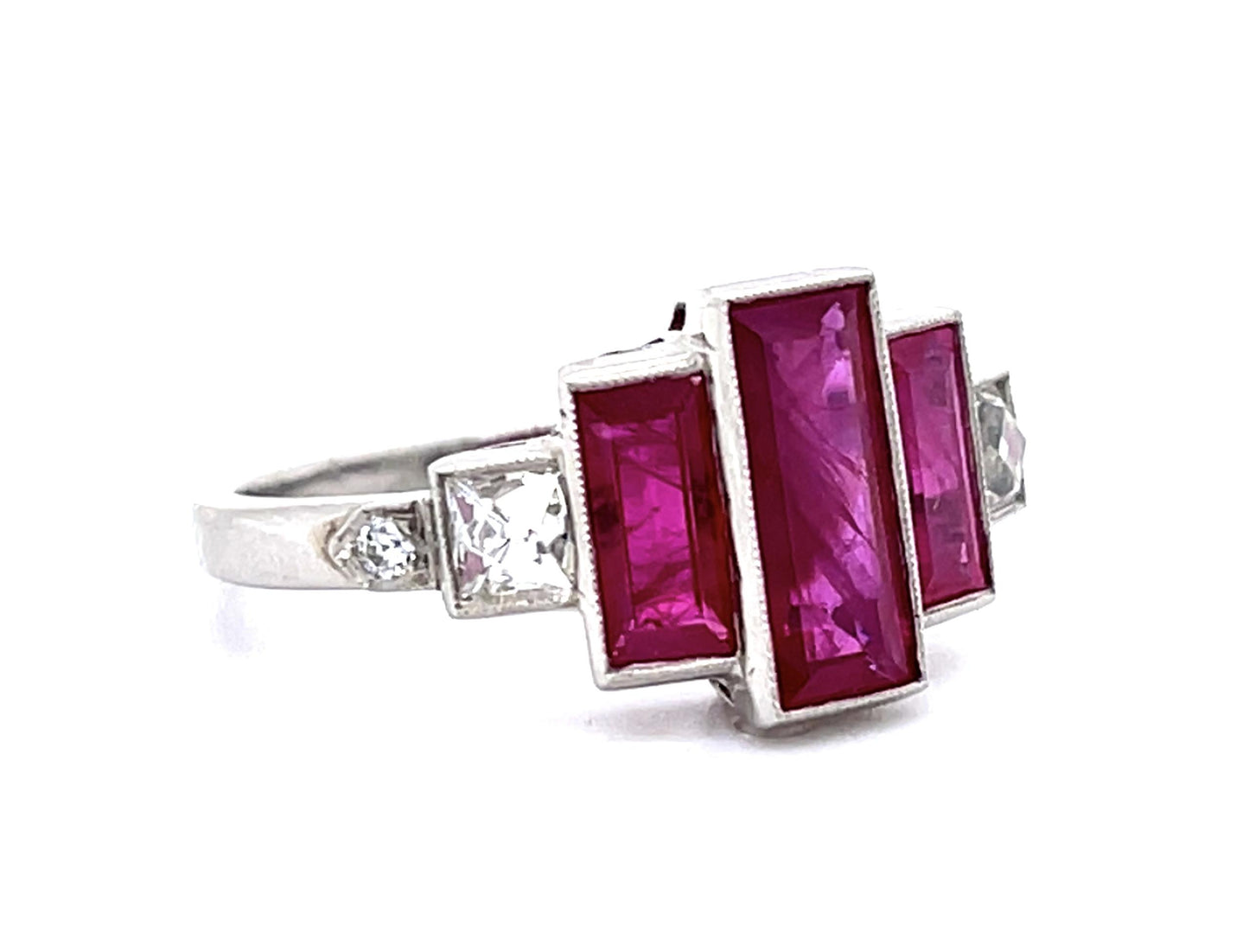 2.23ct Ruby .41ct French-cut Diamond Platinum Handmade Ring