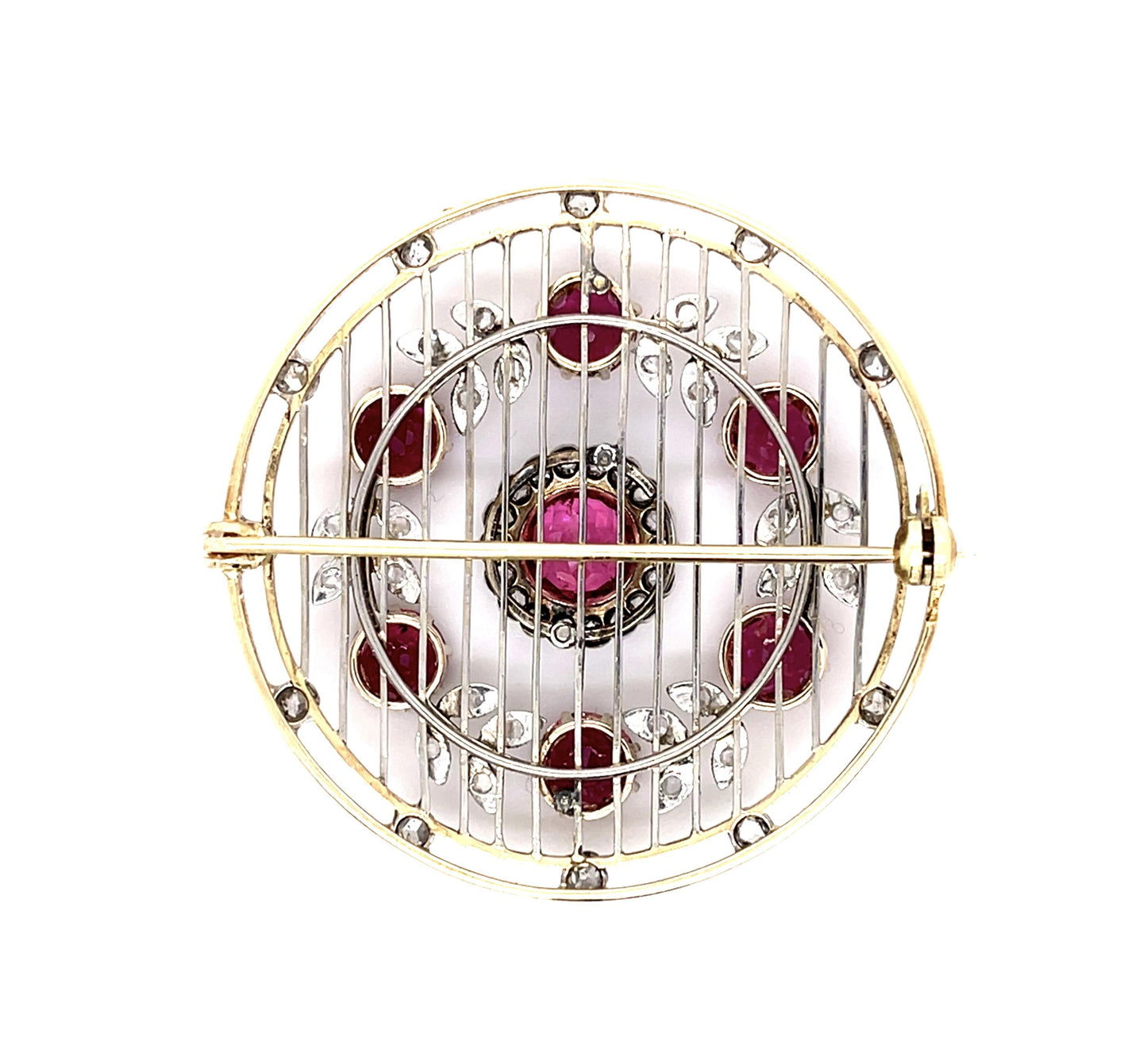 Edwardian 8ct Pink Tourmaline 1ct Rose-cut Diamond PT+14KY Flower Wreath Brooch