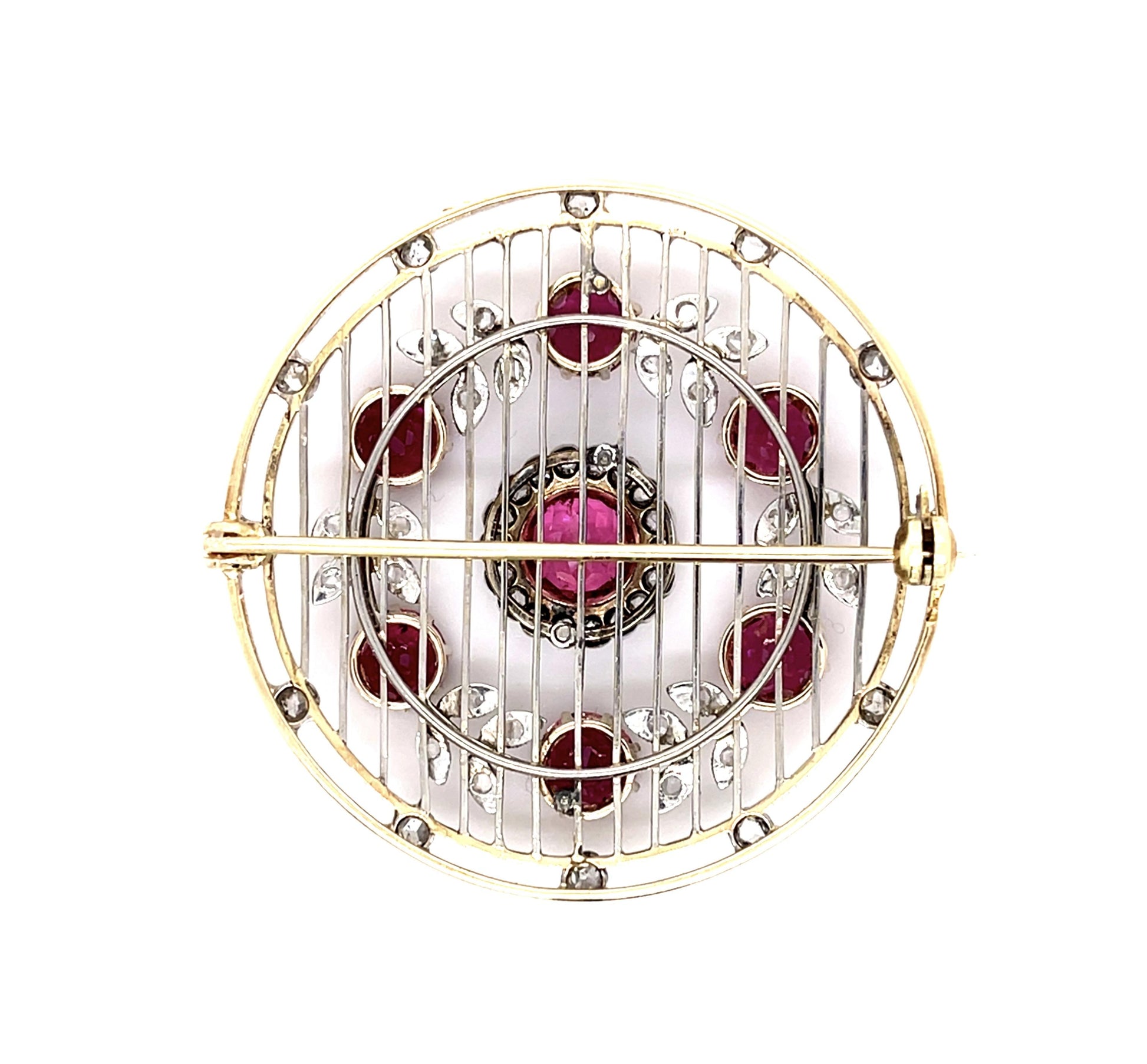 Edwardian 8ct Pink Tourmaline 1ct Rose-cut Diamond PT+14KY Flower Wreath Brooch