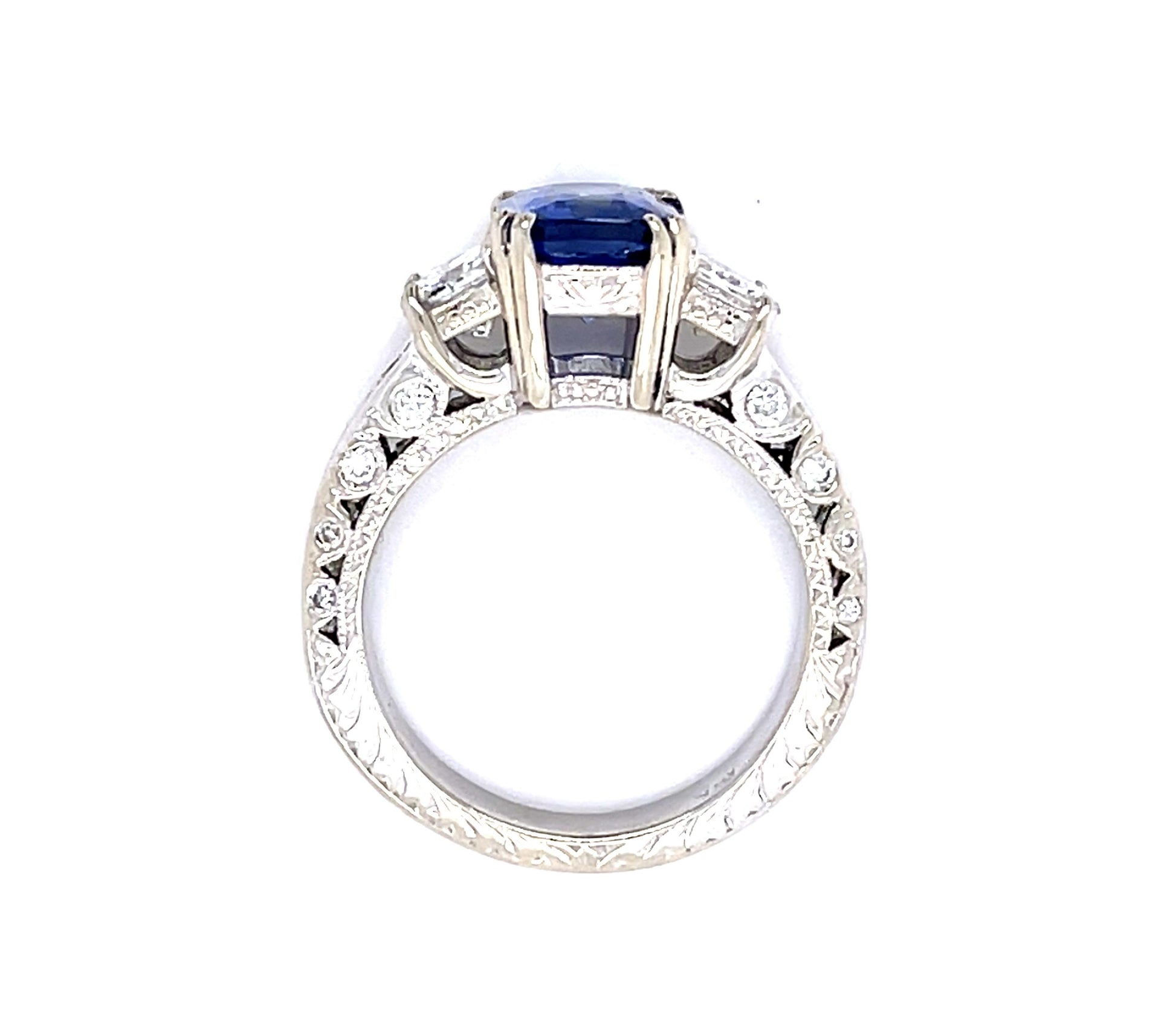 3.02ct Emerald-cut Sapphire .70ct Princess Diamond 18KW Ring 1.68ct SD