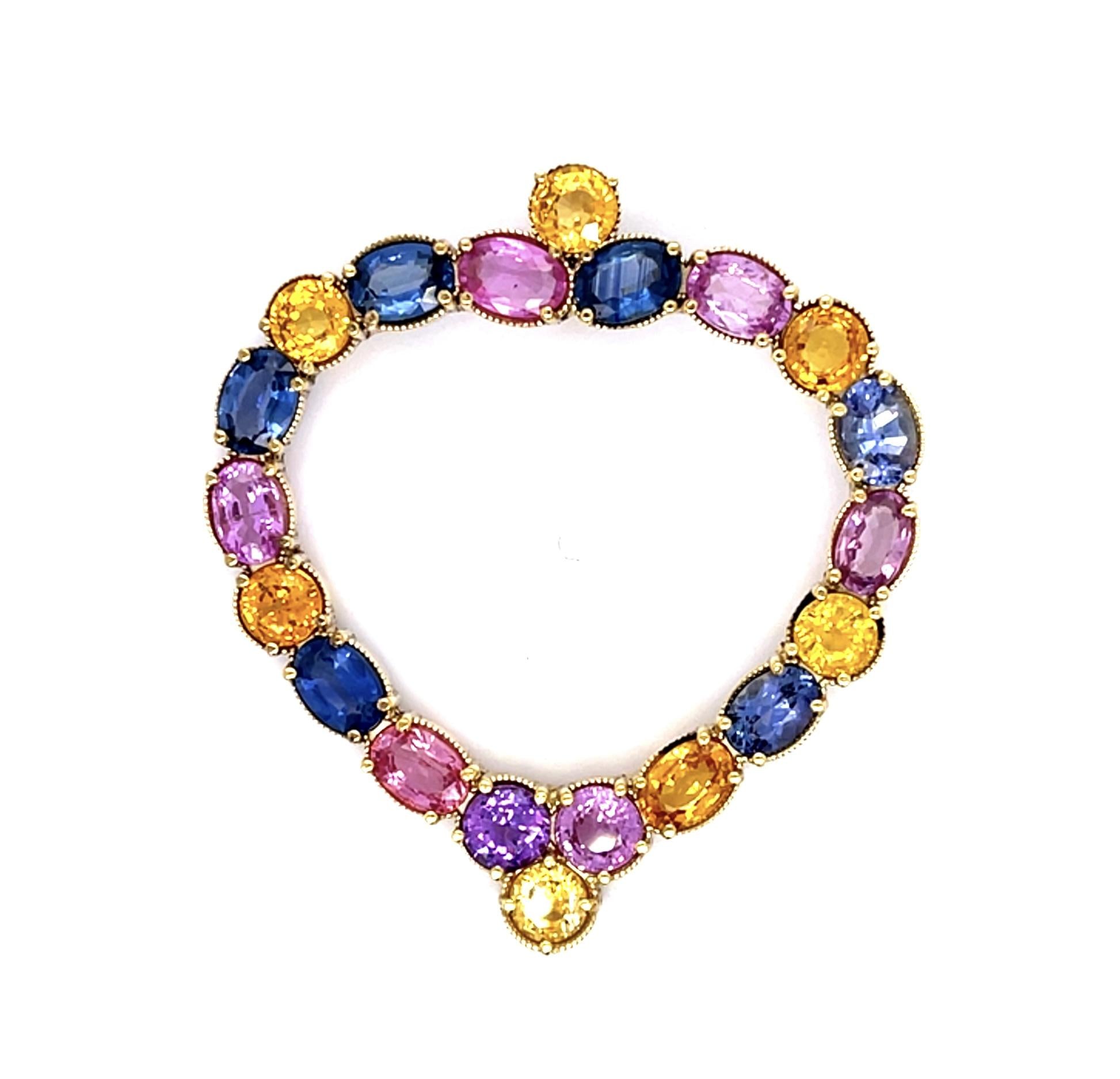 11.28ct Blue, Yellow and Pink Sapphire Silver Heart Pendant