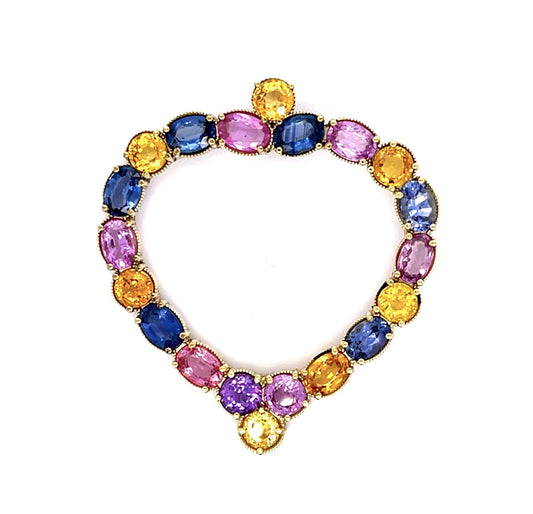 11.28ct Blue, Yellow and Pink Sapphire Silver Heart Pendant
