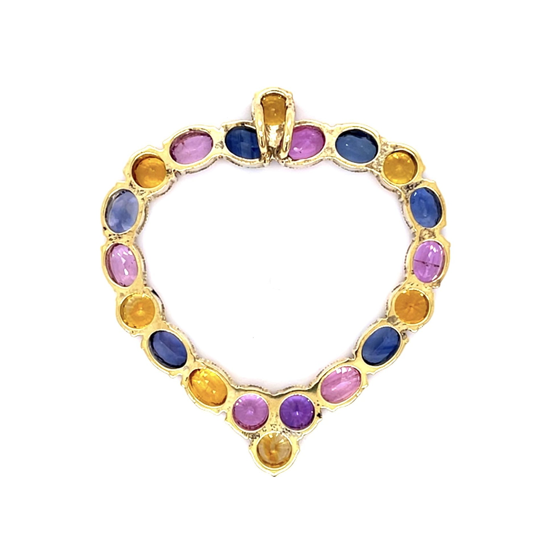 11.28ct Blue, Yellow and Pink Sapphire Silver Heart Pendant
