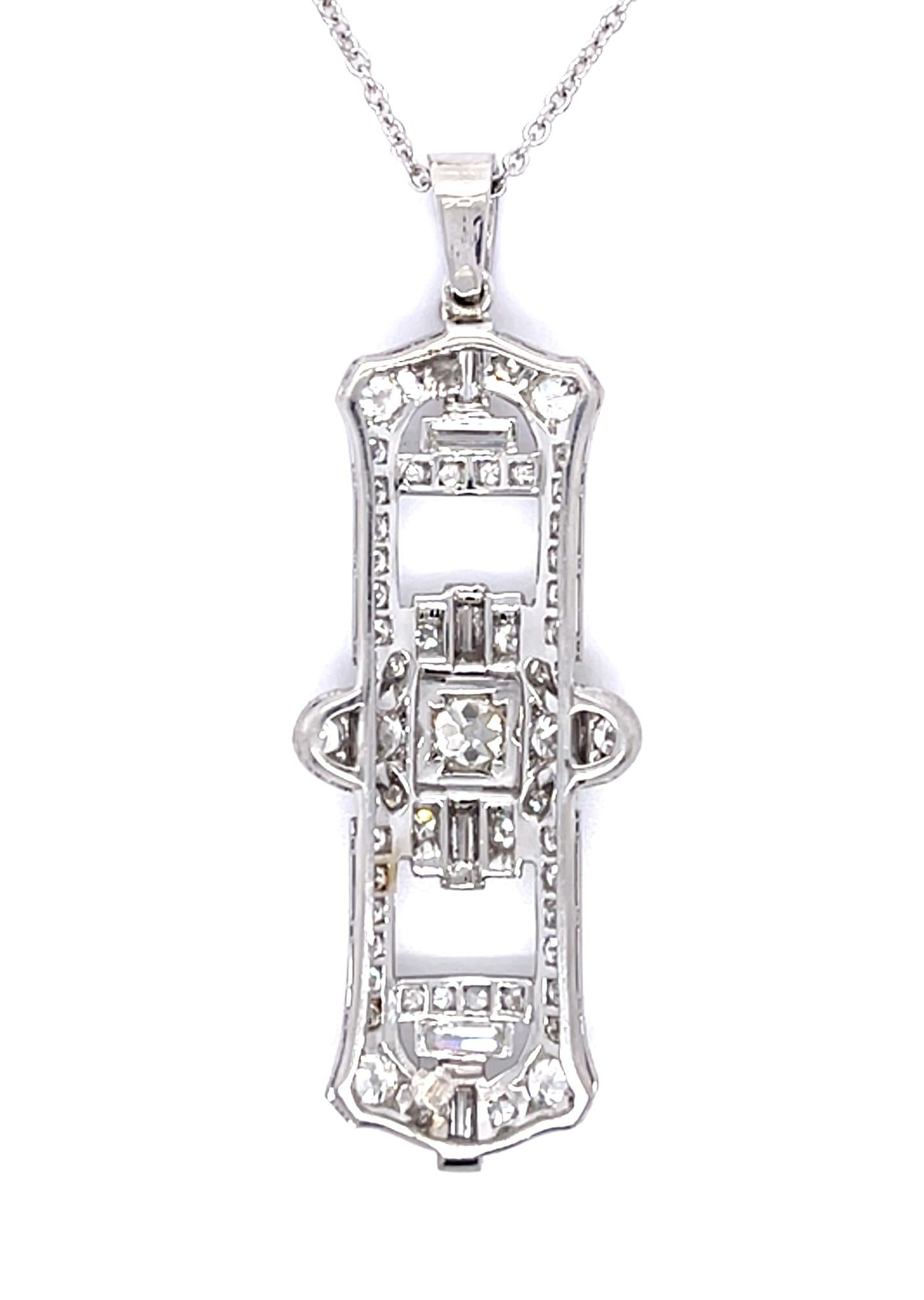 Original Art Deco .25ct Old European Diamond PT Pendant (Vintage 1930s)