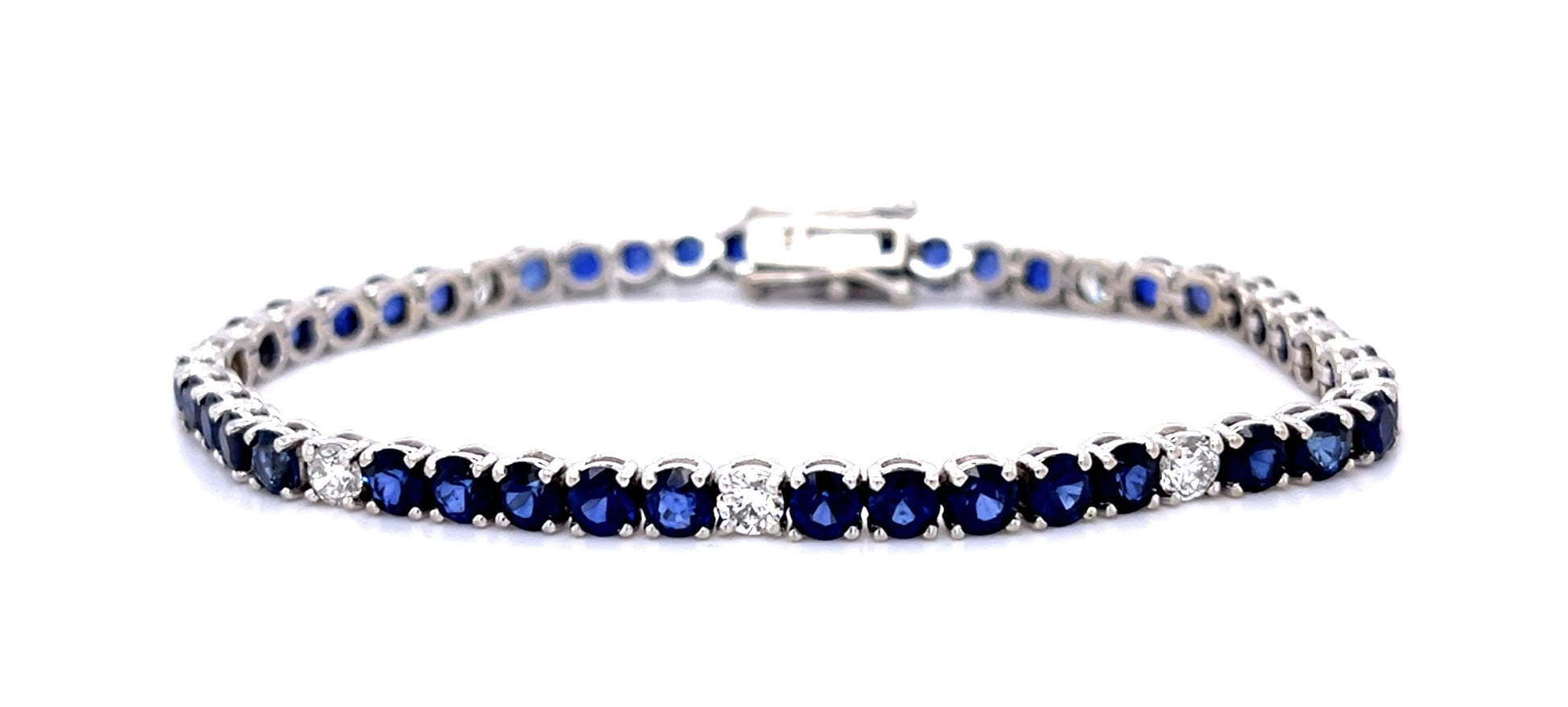 7.20ct Sapphire 1.20ct Diamond 14KW Tennis Bracelet 11.40g 7.25"