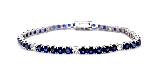 7.20ct Sapphire 1.20ct Diamond 14KW Tennis Bracelet 11.40g 7.25"