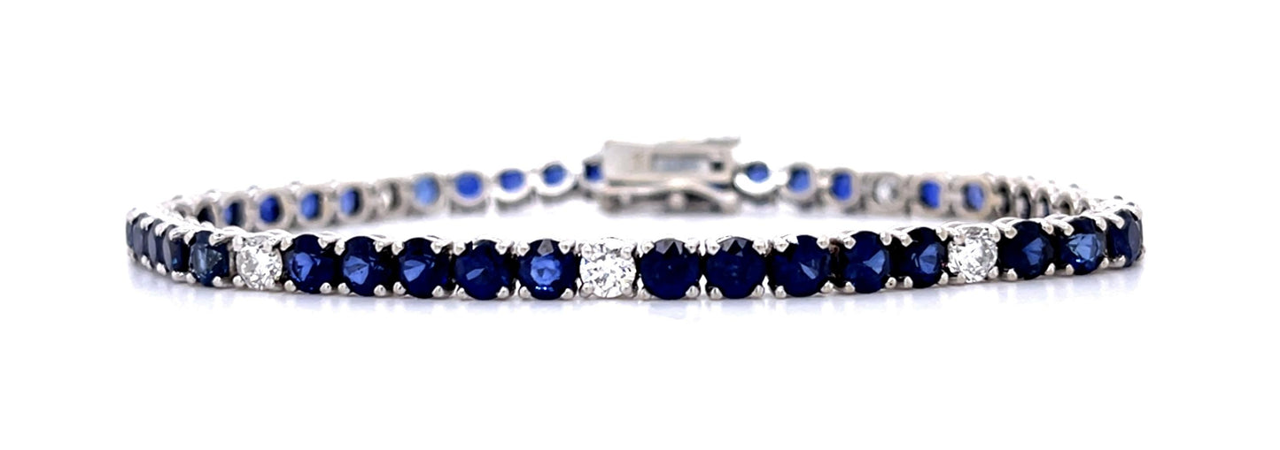 7.20ct Sapphire 1.20ct Diamond 14KW Tennis Bracelet 11.40g 7.25"