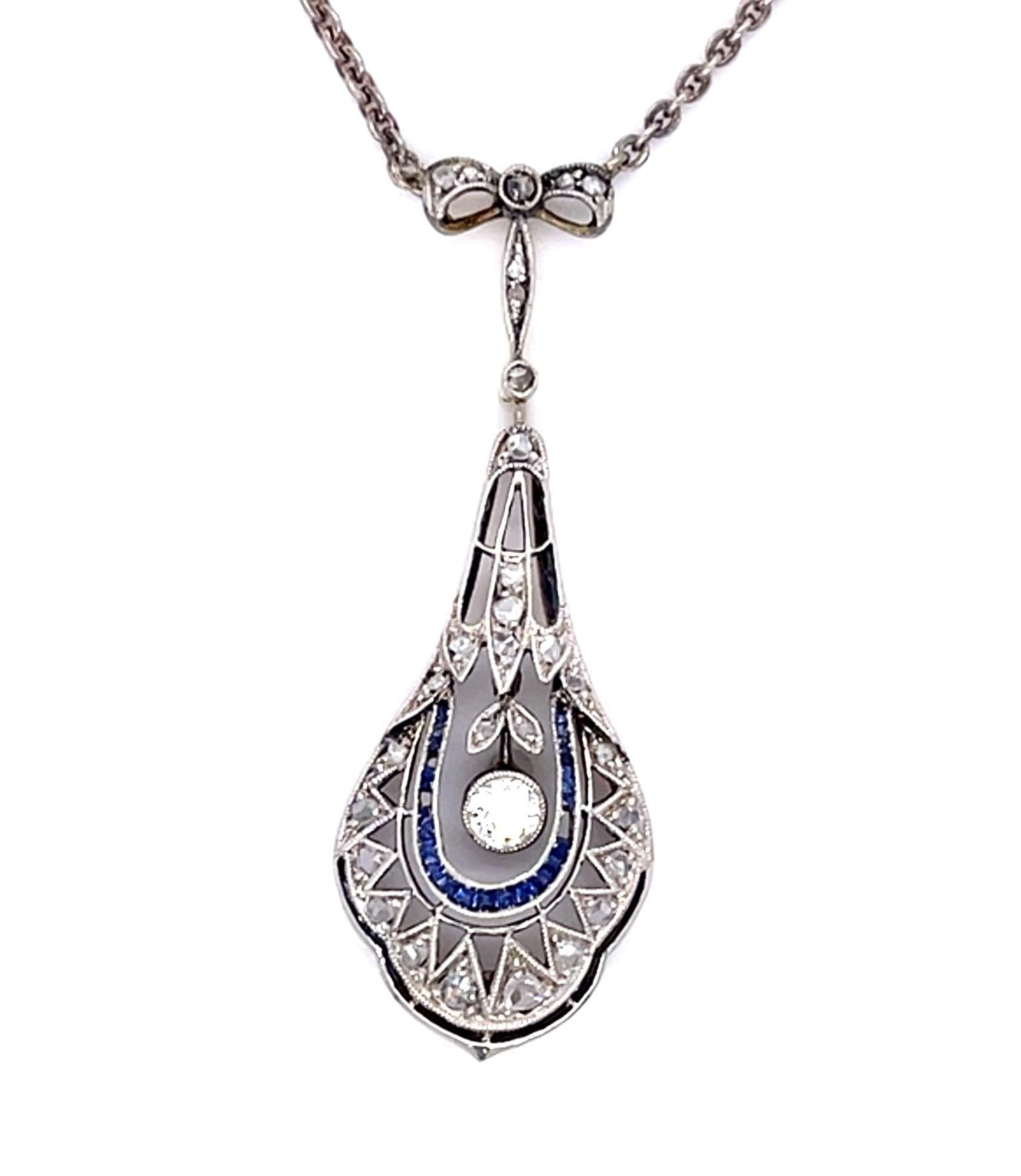 Original Art Deco .50ct Old European Diamond 18K 2 Tone Gold+Silver Pendant