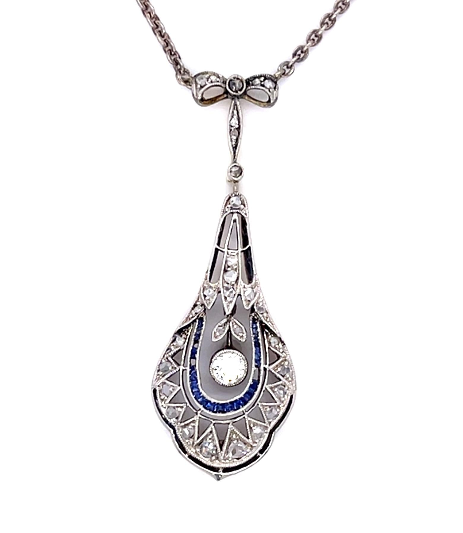 Original Art Deco .50ct Old European Diamond 18K 2 Tone Gold+Silver Pendant