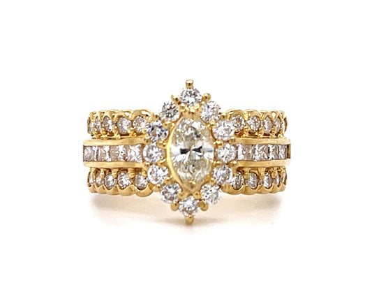 .36ct Marquise Diamond 18KY Ring 1.35ct Side Diamond