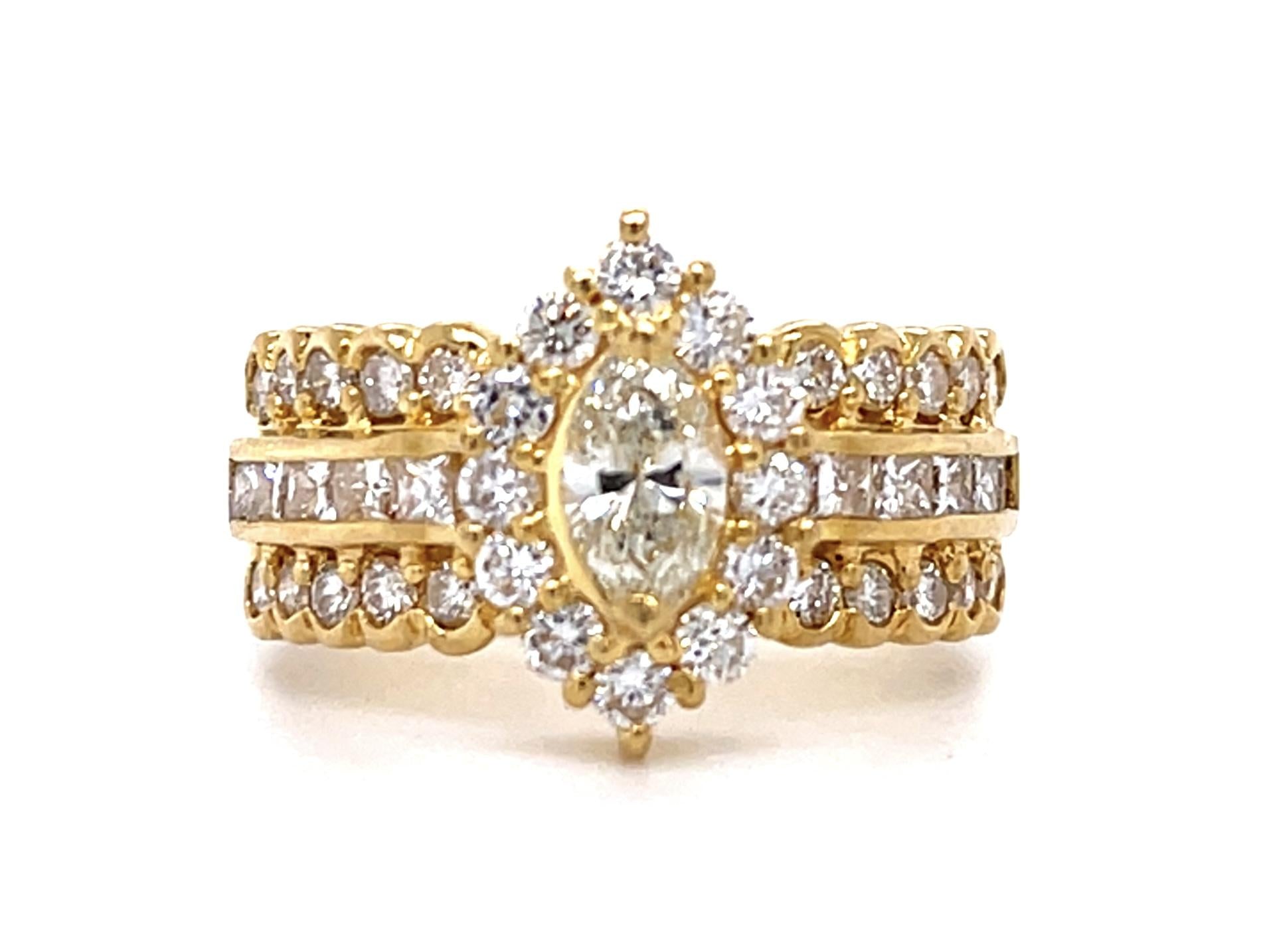 .36ct Marquise Diamond 18KY Ring 1.35ct Side Diamond