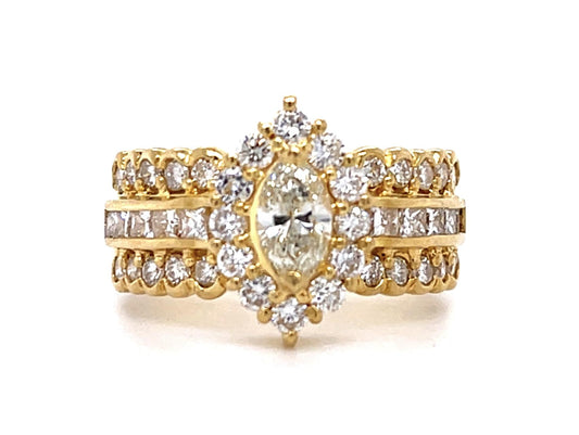 .36ct Marquise Diamond 18KY Ring 1.35ct Side Diamond