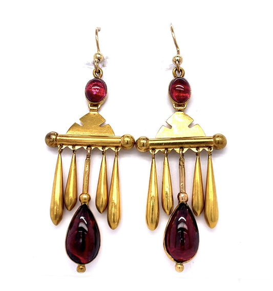 Original Victorian 11ct Garnet 18KY Drop Earrings (Antique 1870s)