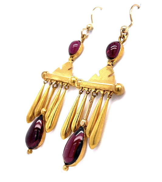 Original Victorian 11ct Garnet 18KY Drop Earrings (Antique 1870s)