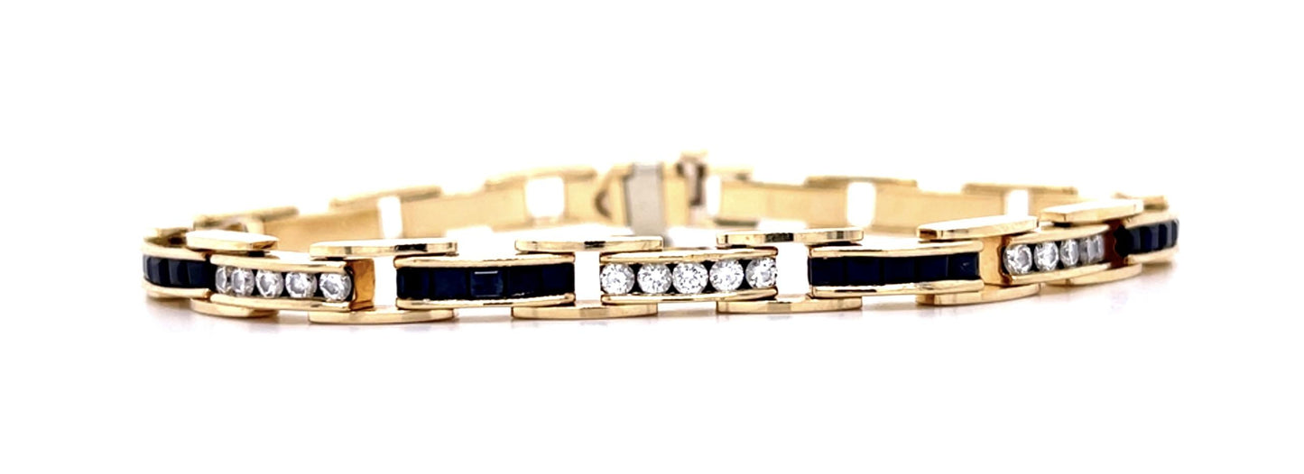 3.50ct Sapphire 1.40ct Diamond 14KY Bar Link Bracelet