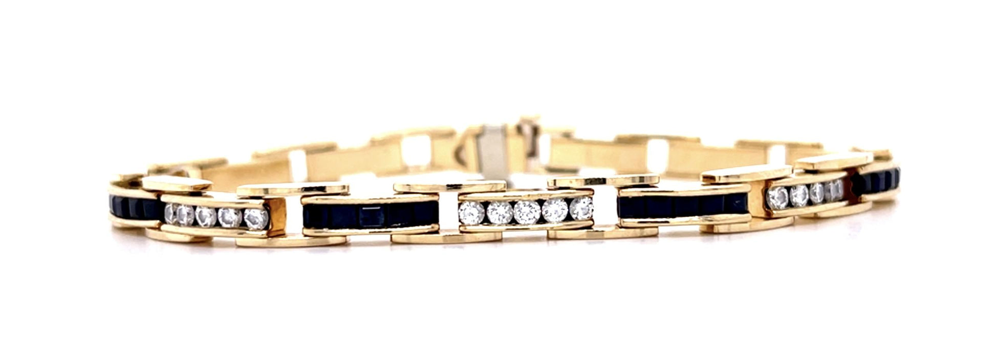 3.50ct Sapphire 1.40ct Diamond 14KY Bar Link Bracelet