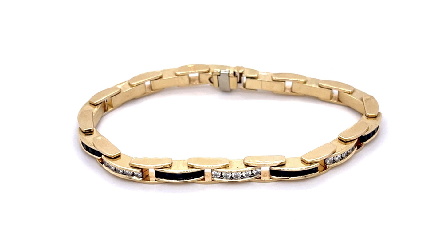 3.50ct Sapphire 1.40ct Diamond 14KY Bar Link Bracelet
