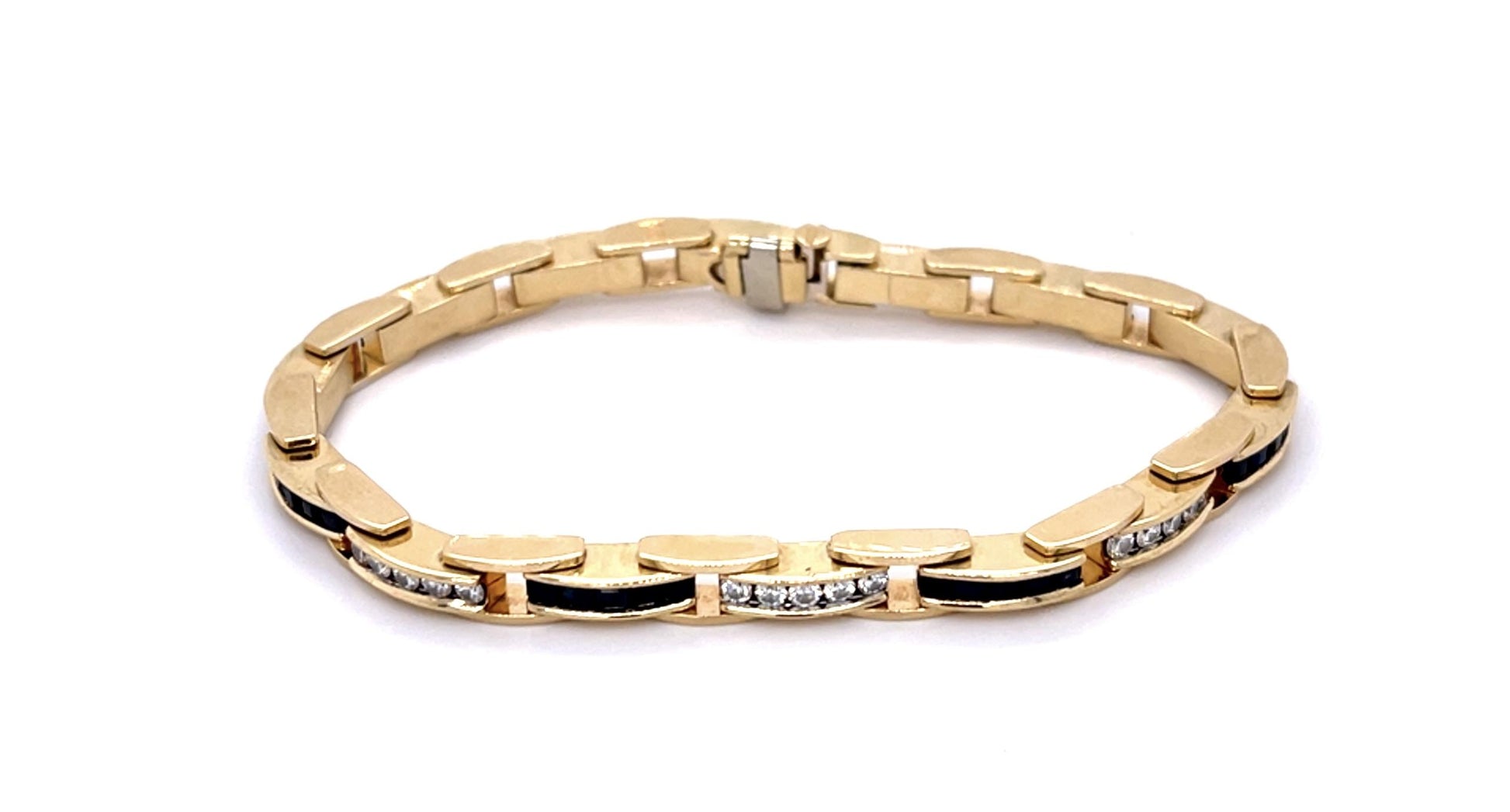 3.50ct Sapphire 1.40ct Diamond 14KY Bar Link Bracelet