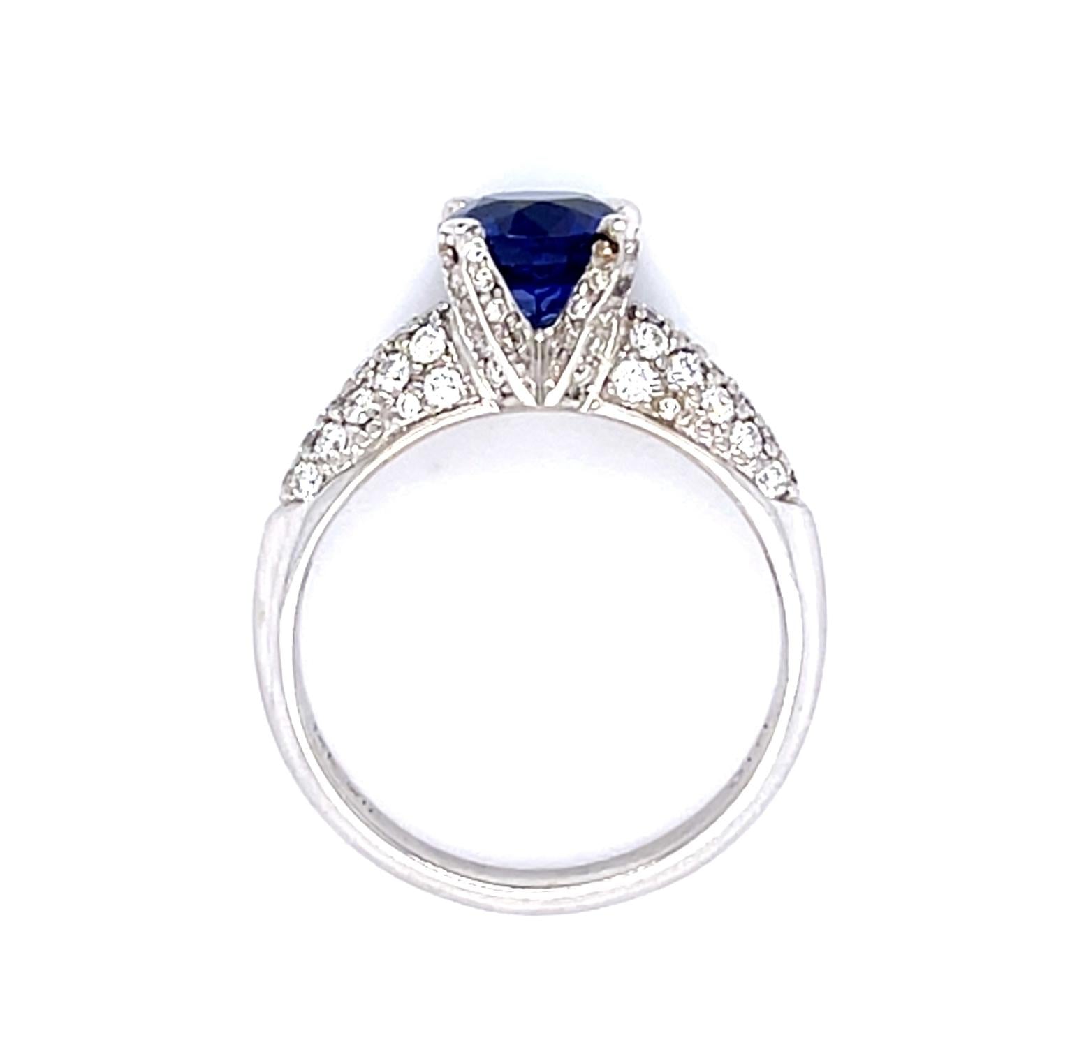 1.97ct Ceylon Sapphire (No Cert) .88ct Diamond 14KY White Gold Ring