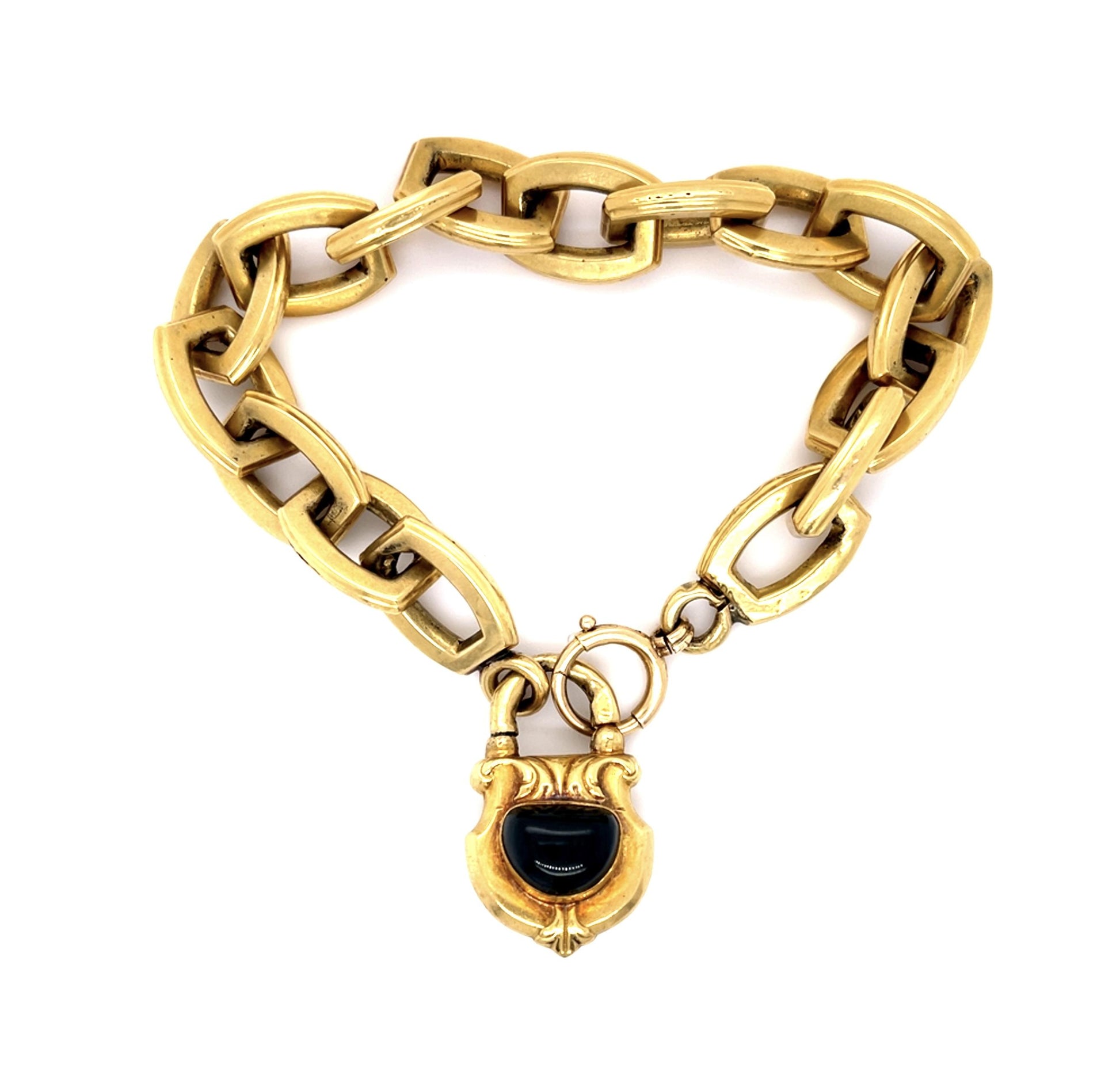 14KY Large Link Hollow Lock Bracelet (Antique 1900s)