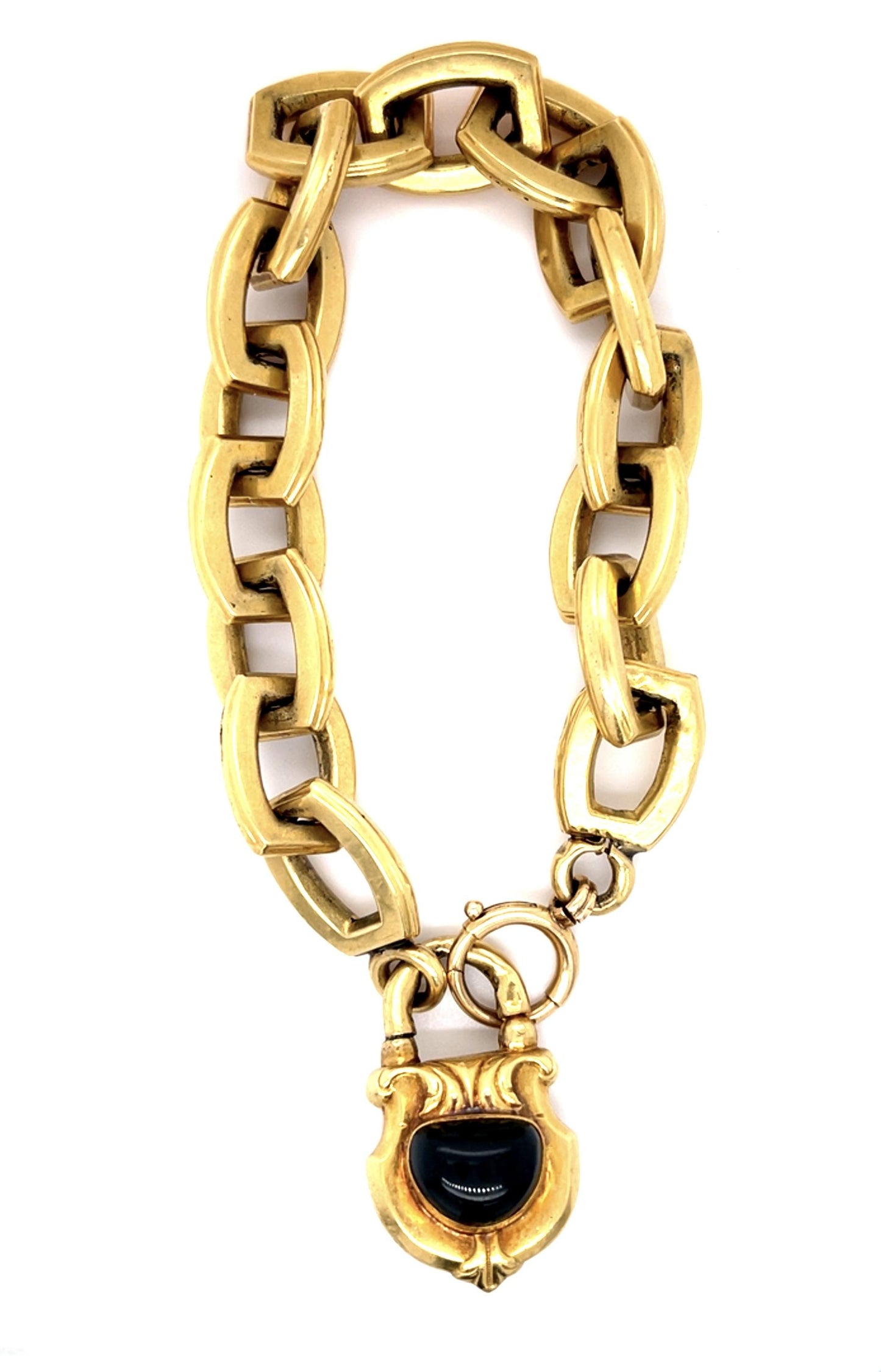 14KY Large Link Hollow Lock Bracelet (Antique 1900s)