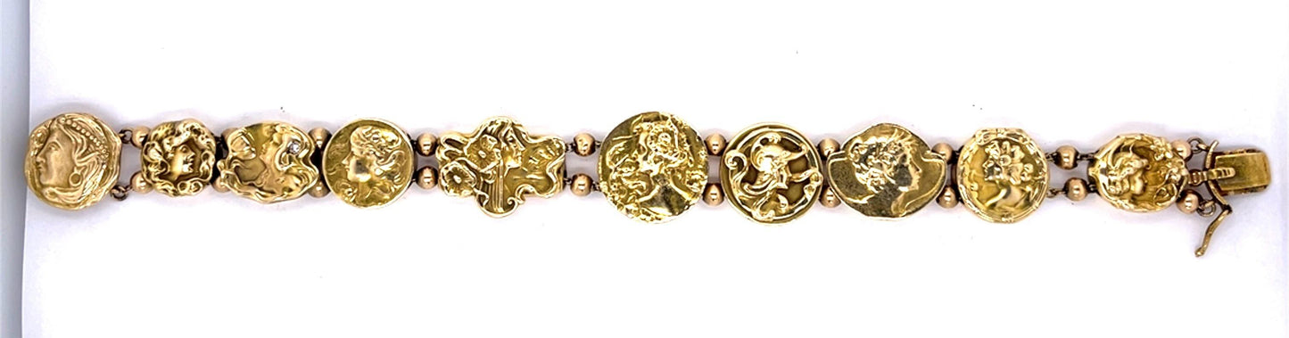 Original Art Nouveau 14KY Slide Lady's Motif Bracelet (Antique 1905)