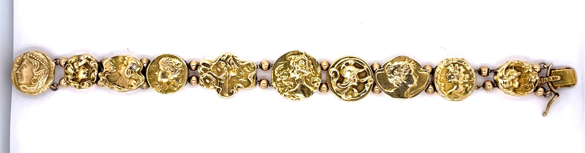 Original Art Nouveau 14KY Slide Lady's Motif Bracelet (Antique 1905)