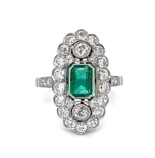 .83ct Emerald Platinum Handmade Ring 1.67ct Diamond