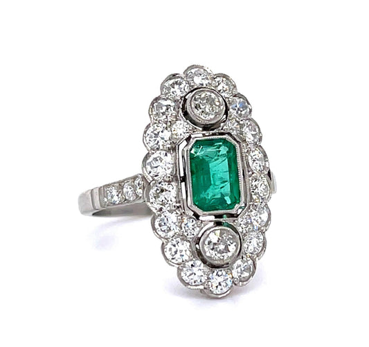 .83ct Emerald Platinum Handmade Ring 1.67ct Diamond