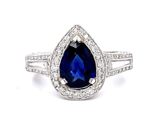2ct Pear-Sapphire 1.50ct Diamond Platinum Ring