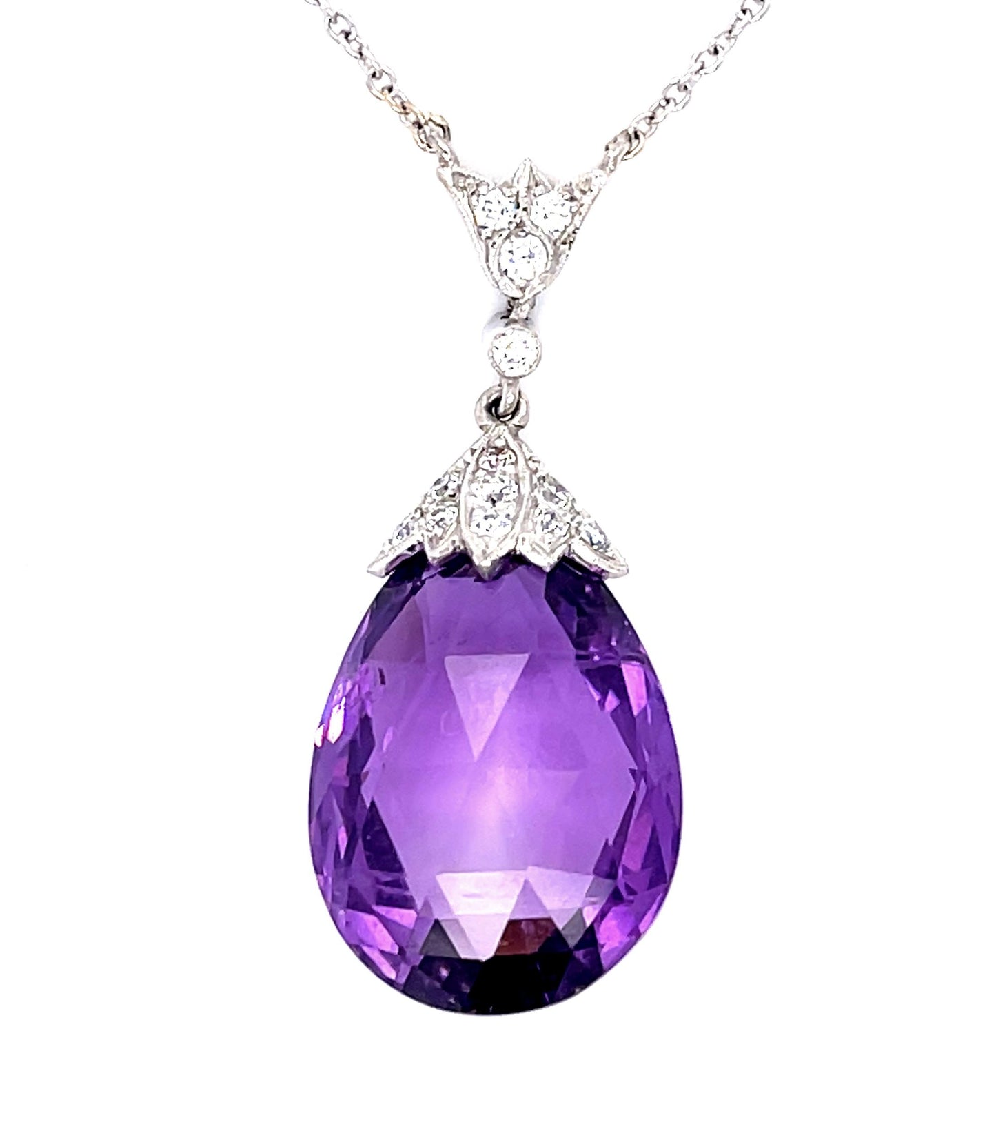 17.23ct Checkered Amethyst PT Pendant .32ct Diamond