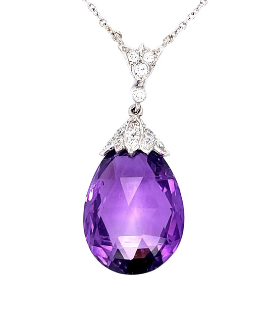 17.23ct Checkered Amethyst PT Pendant .32ct Diamond